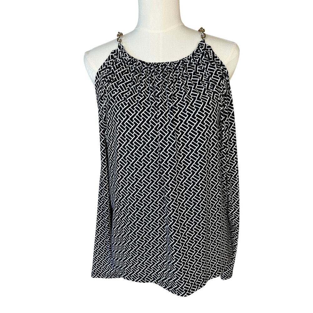 Michael Kors Blouse Black White Long Sleeve Off the Shoulder Casual Size L